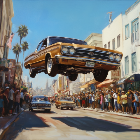 Lowrider Leaping During Urban Car Show