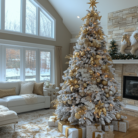 Luxurious Christmas Tree in Cozy Living Room