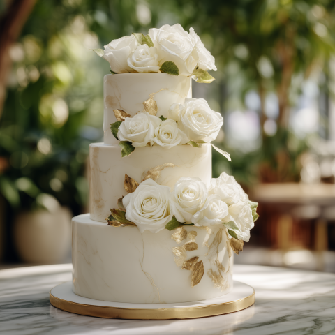 Luxurious White and Gold Wedding Cake