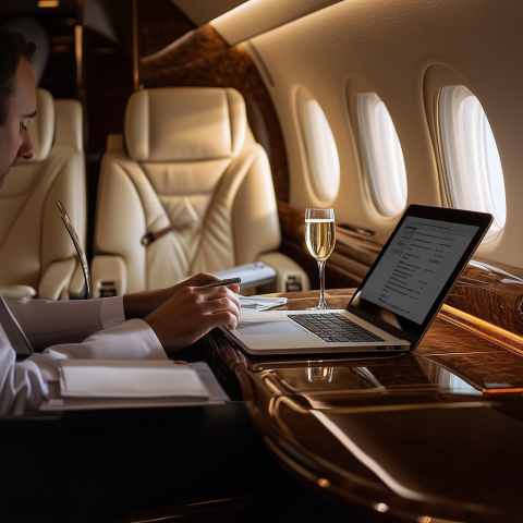 Luxury Business Workstation Inside Private Jet