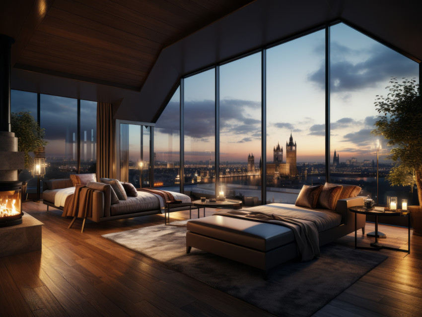 Luxury hotel room overlooking London