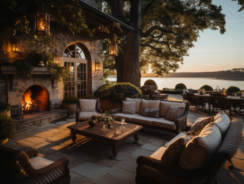 Luxury outdoor fireplace
