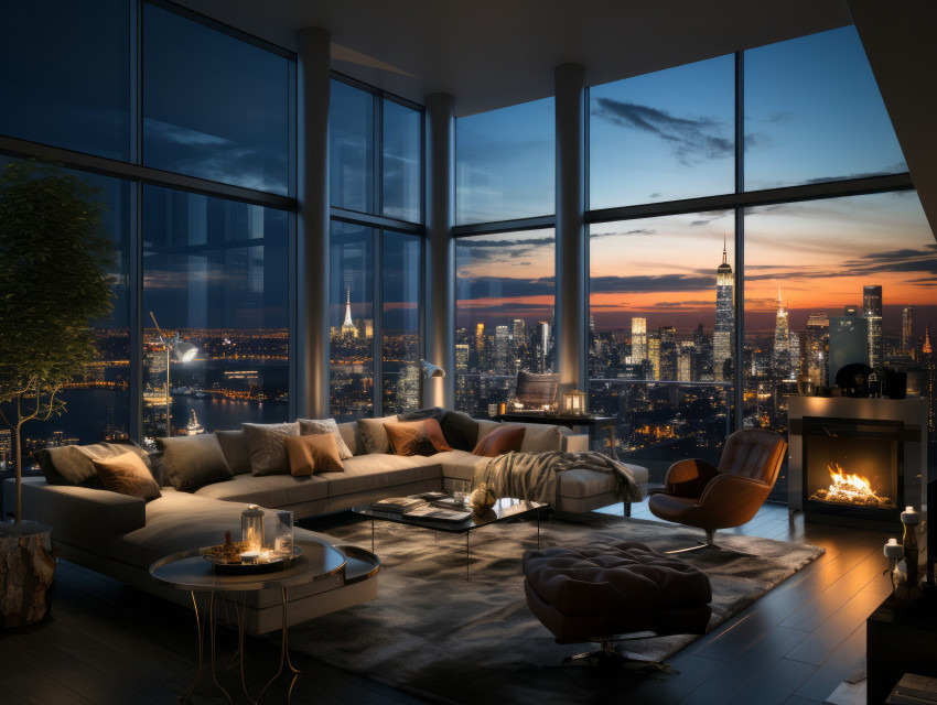 Luxury penthouse hotel room overlooking New York