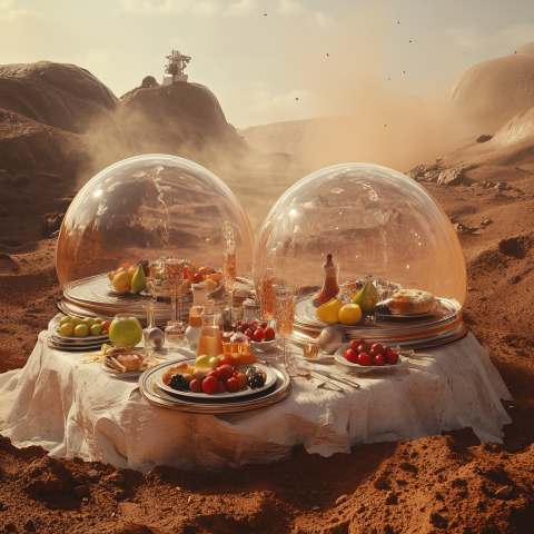 Luxury Picnic Under Domes on Mars Surface