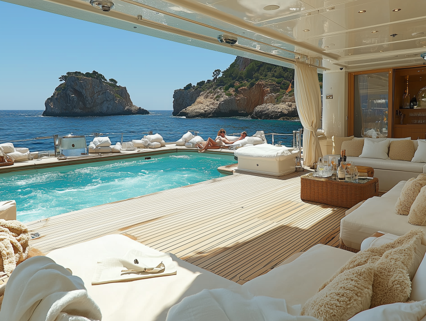Luxury Yacht Deck with Pool and Ocean View