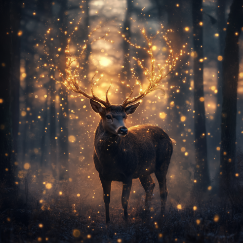 Magical Deer with Glowing Antlers in Forest