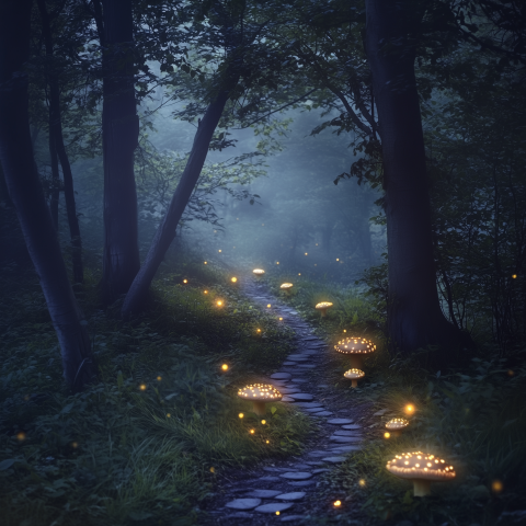 Magical Forest Path with Glowing Mushrooms