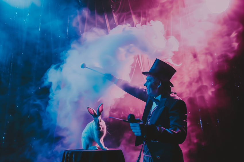 Magician Conjuring Rabbit with Wand