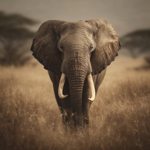 Majestic African Elephant in Golden Savanna