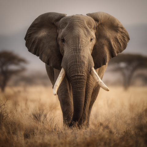 Majestic Elephant Facing Forward in Savanna