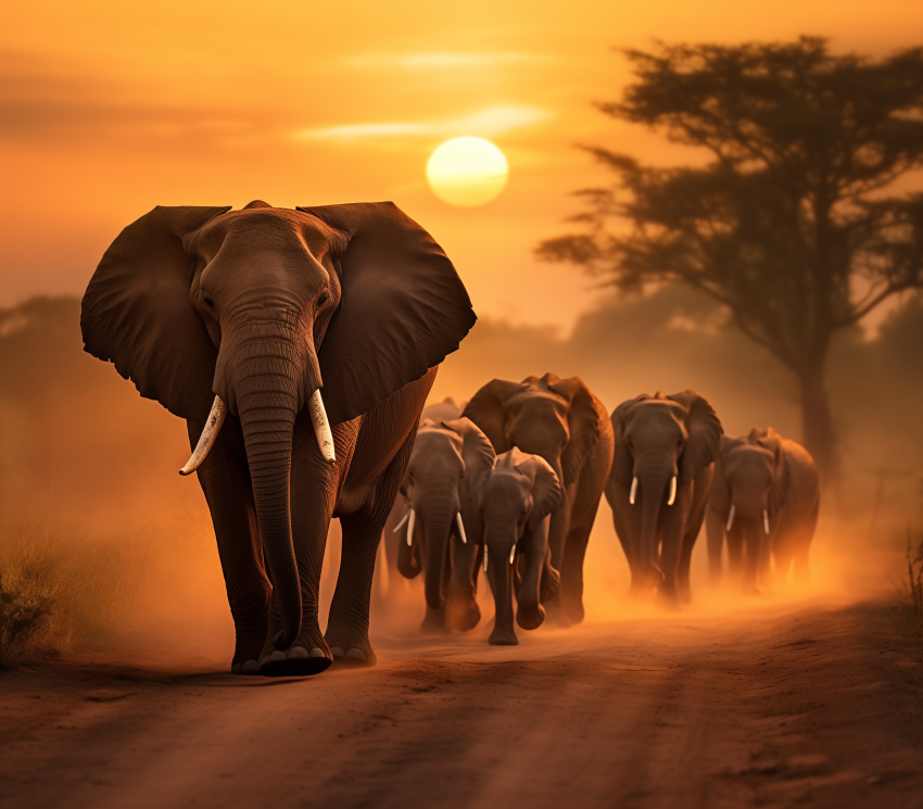 Majestic Elephant Herd on the Horizon