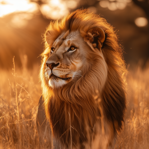 Majestic Lion in Golden Savannah Light