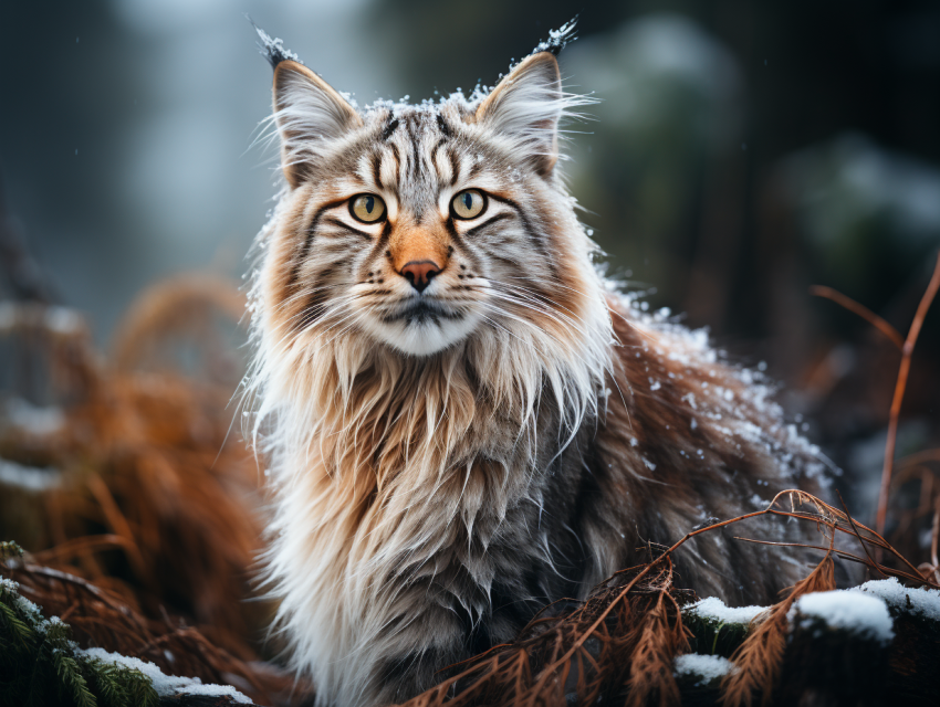 Majestic Maine-Coon Cat in Winter Forest