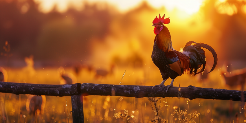 Majestic Rooster Crowing at Dawn