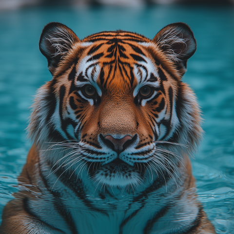 Majestic Tiger Relaxing in Blue Water
