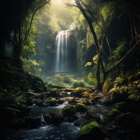 Majestic Waterfall in Deep Forest