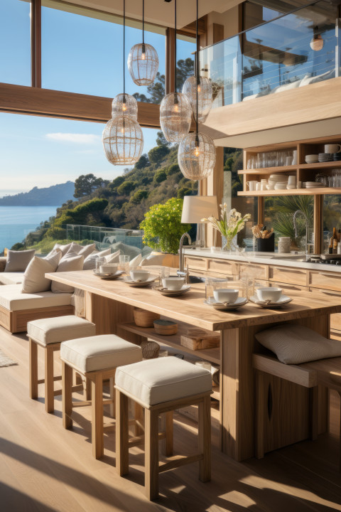 Malibu mansion luxury kitchen with coastal view