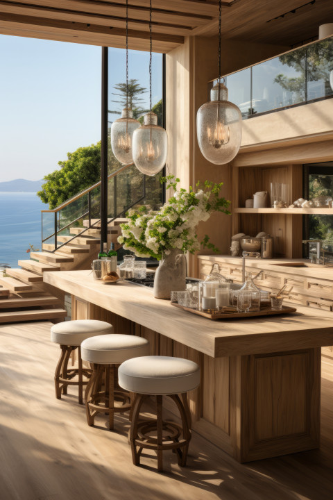 Malibu mansion luxury kitchen with coastal view