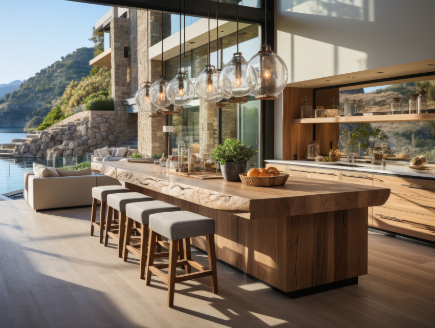 Malibu mansion luxury kitchen with coastal view