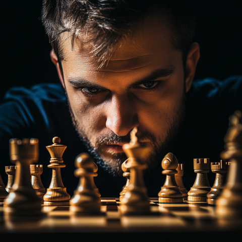 Man Deep in Thought Playing Chess
