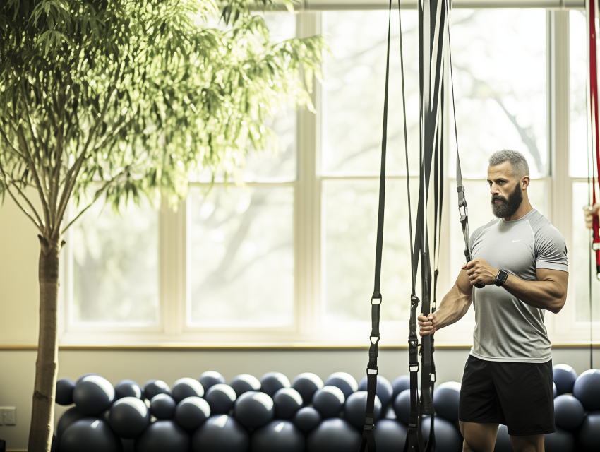 Man Exercising with Suspension Training Straps