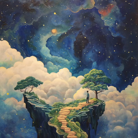 Man Gazing at Starry Night Sky