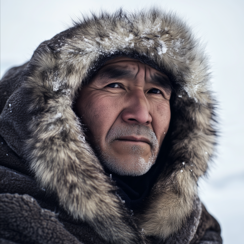 Man in Fur-Lined Parka in Arctic Cold