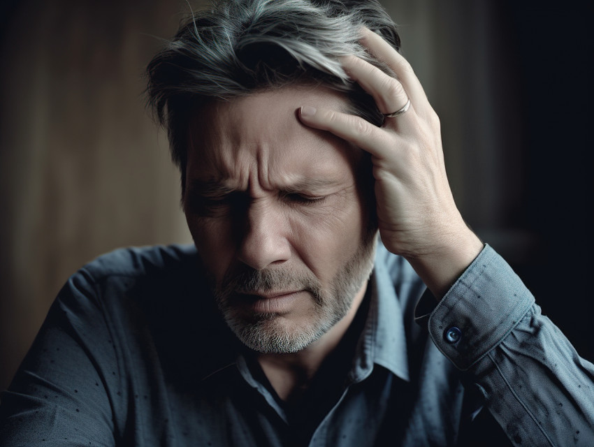 Man with a migraine headache