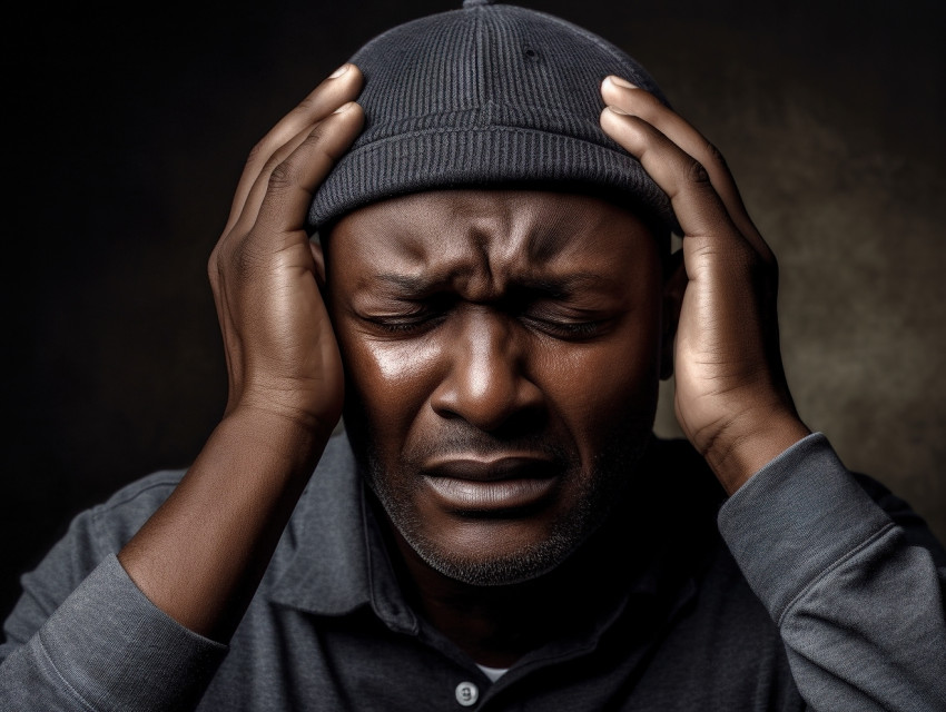 Man with a migraine headache