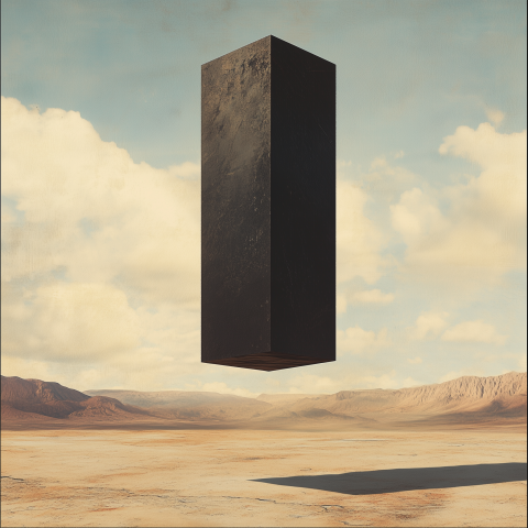 Massive Black Monolith in Desert