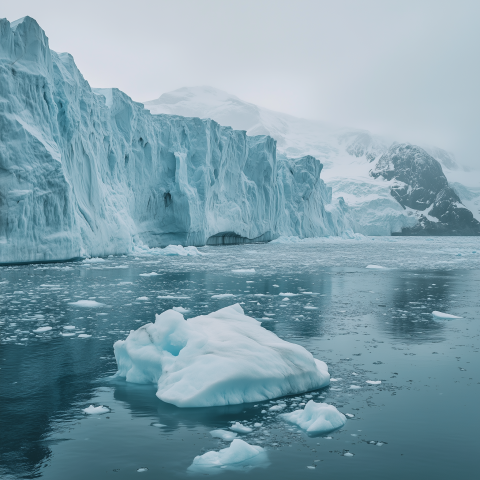Massive Iceberg and Frozen Cliffs in Antarctica