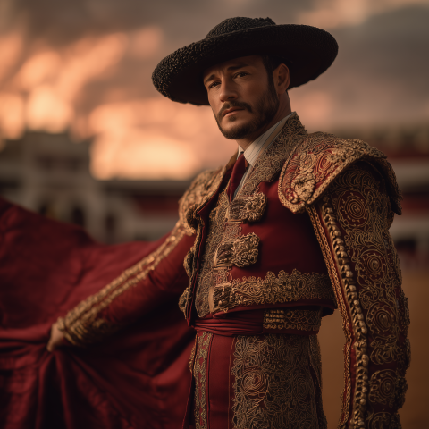 Matador Holding Cape at Sunset Arena