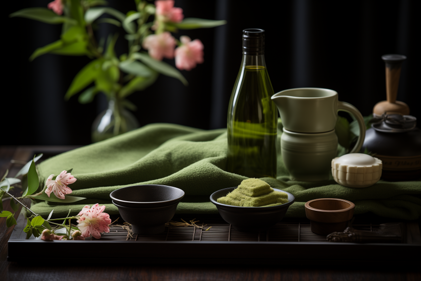 Matcha Tea Set with Blossoms