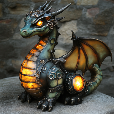 Mechanical Baby Dragon with Glowing Core