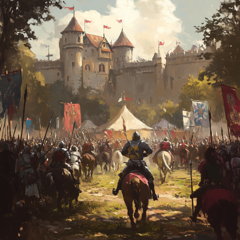 Medieval Army Approaching Castle