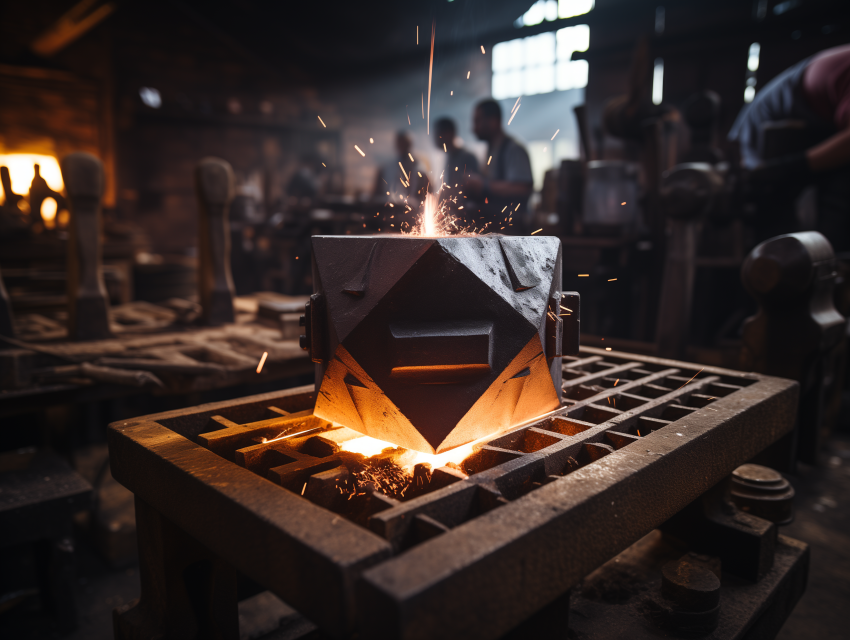Metal Casting with Sparks in Workshop