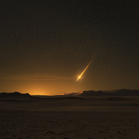 Meteor Streaking Over Desert at Night