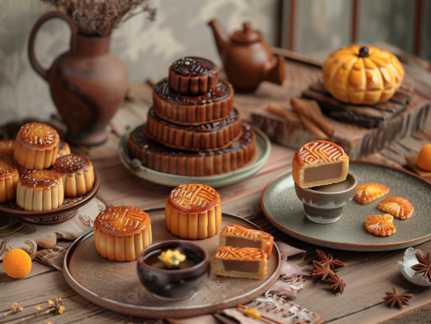 Mid Autumn Festival Beautifully decorated mooncakes