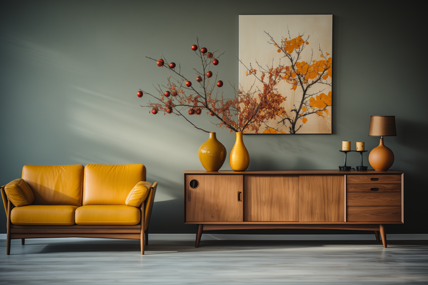 Mid-Century Living Room with Autumn Decor