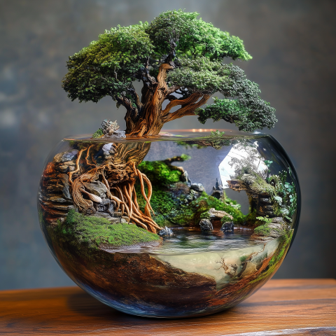 Miniature Tree Landscape Inside Glass Bowl