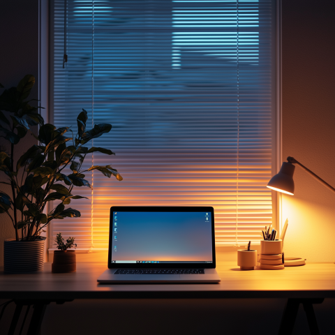 Minimal Desk With Laptop and Warm Light