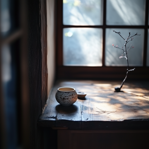 Minimal Japanese Interior with Tea Cup