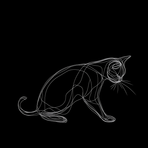 Minimal Line Art of a Cat on Black Background