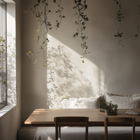 Minimalist Dining Nook with Hanging Plants