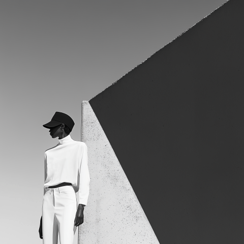 Minimalist Fashion Pose in Monochrome Setting