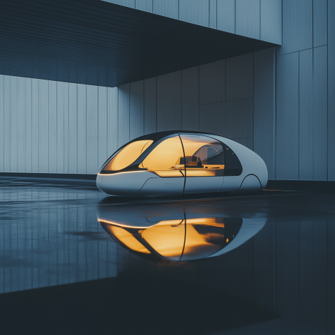 Minimalist Futuristic Car with Amber Interior