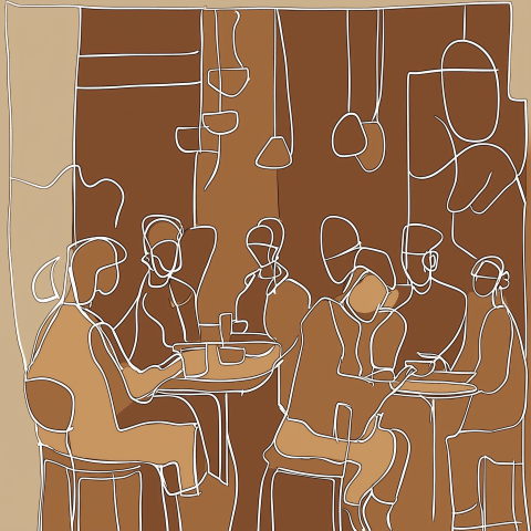 Minimalist Line Art of Café Gathering