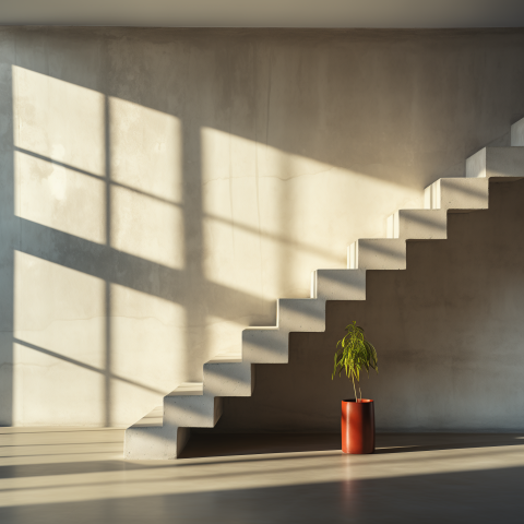 Minimalist Staircase with Potted Plant