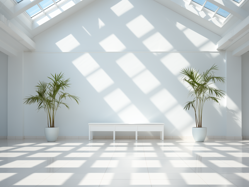 Minimalist White Room with Potted Palms