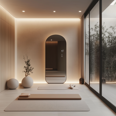 Minimalist Yoga Studio with Smart Mirror